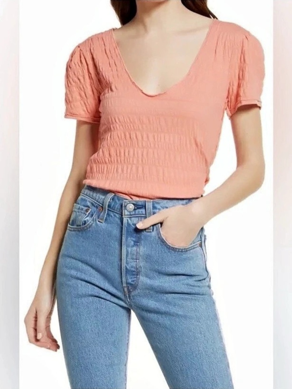 We The Free Free People Sugar Cube V-Neck Top Pink Size Large